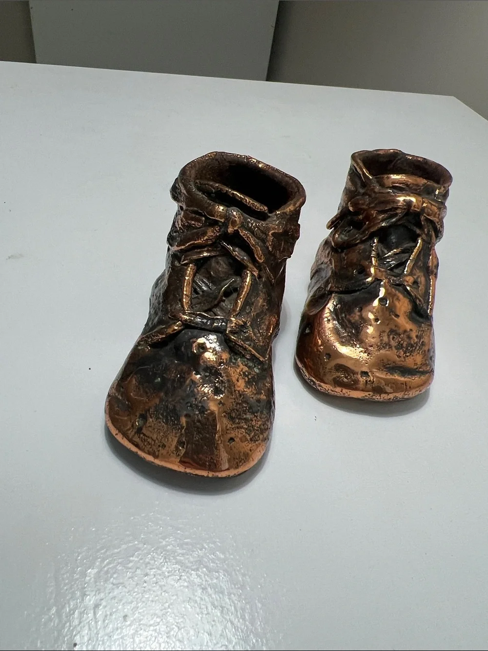 Bronzed Antique Classic Baby Walker Shoes Figurine in Metallic Brown - Vintage